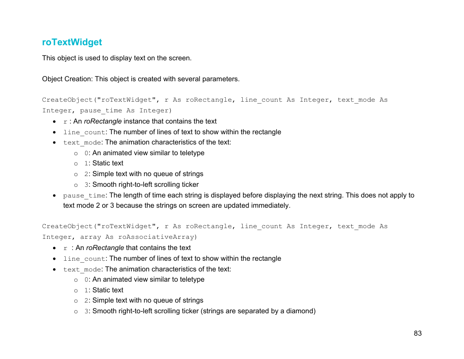Rotextwidget | BrightSign Object Reference Manual (FW 5.1) User Manual | Page 91 / 341