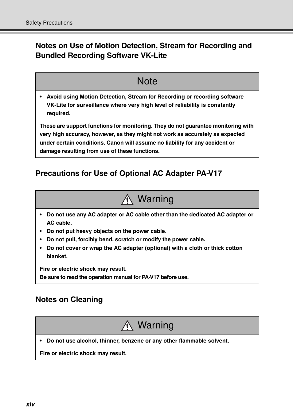 Warning | Canon VB-C500D User Manual | Page 14 / 80