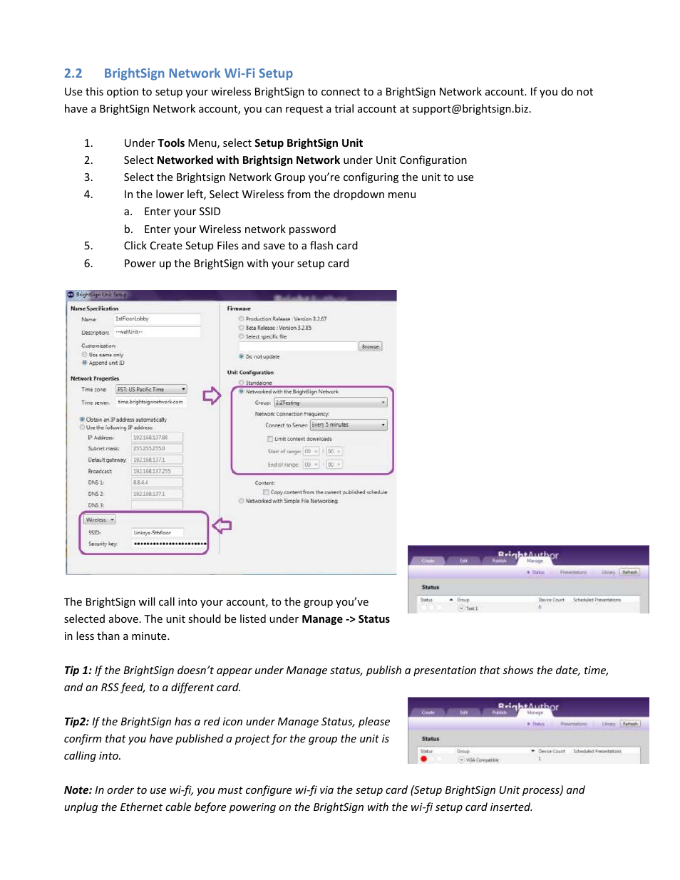 Brightsign network wi-fi setup | BrightSign HD1010w WiFi Setup User Manual | Page 5 / 10