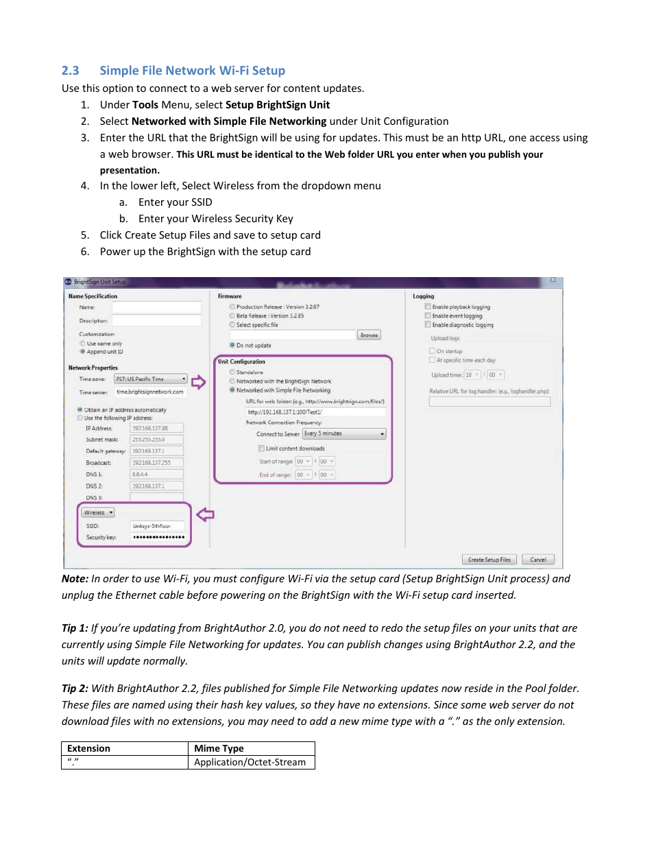 Simple file network wi-fi setup | BrightSign HD1010w WiFi Setup User Manual | Page 6 / 10