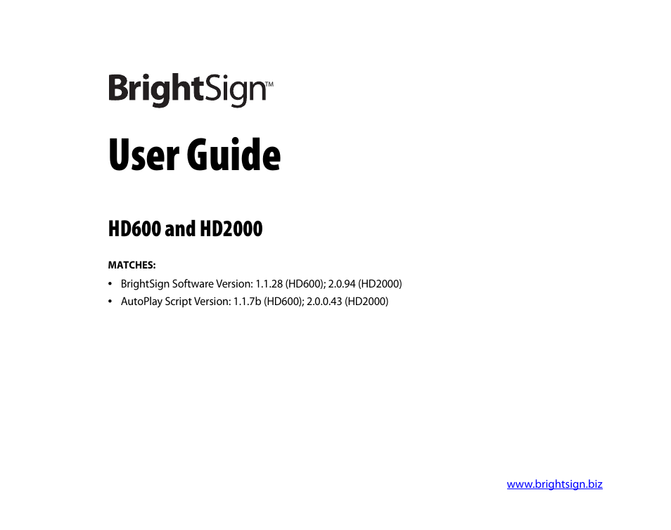 BrightSign HD2000 User Guide User Manual | 112 pages