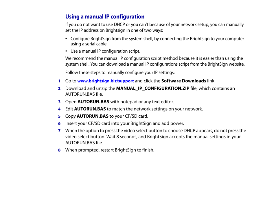 Using a manual ip configuration | BrightSign HD2000 User Guide User Manual | Page 100 / 112