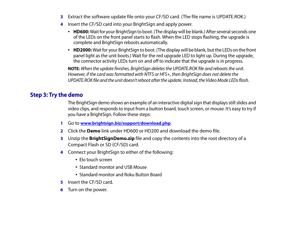 Step 3: try the demo | BrightSign HD2000 User Guide User Manual | Page 13 / 112