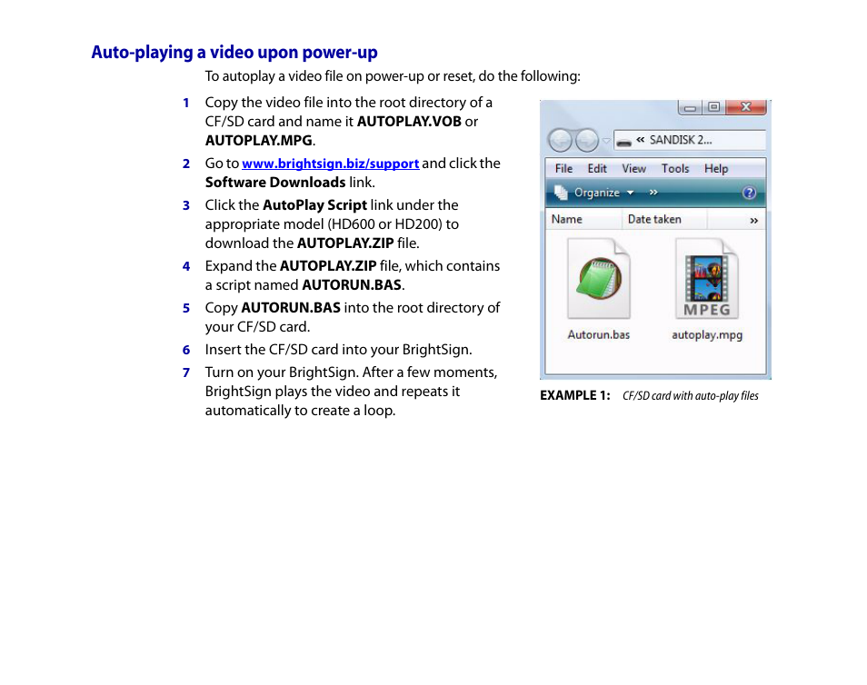 Auto-playing a video upon power-up | BrightSign HD2000 User Guide User Manual | Page 17 / 112
