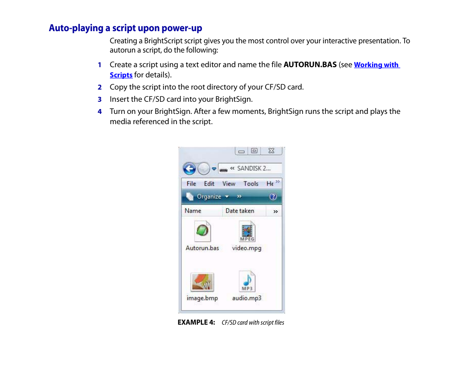 Auto-playing a script upon power-up | BrightSign HD2000 User Guide User Manual | Page 20 / 112