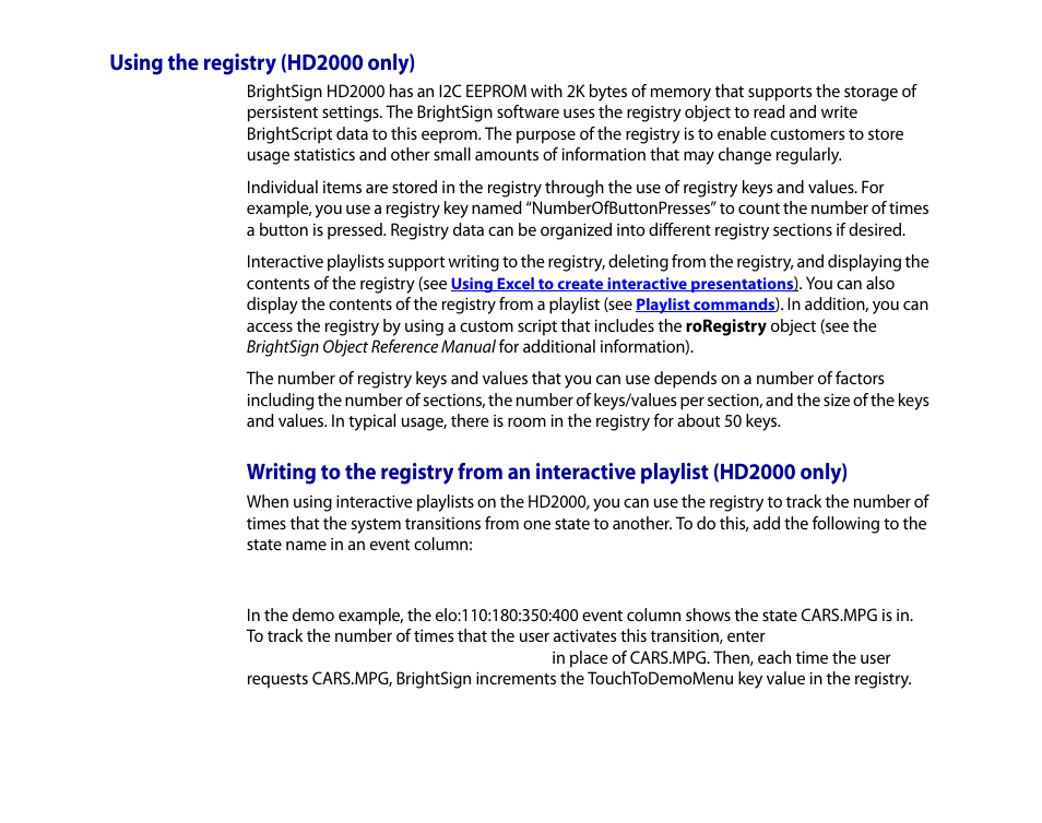 Using the registry (hd2000 only) | BrightSign HD2000 User Guide User Manual | Page 94 / 112