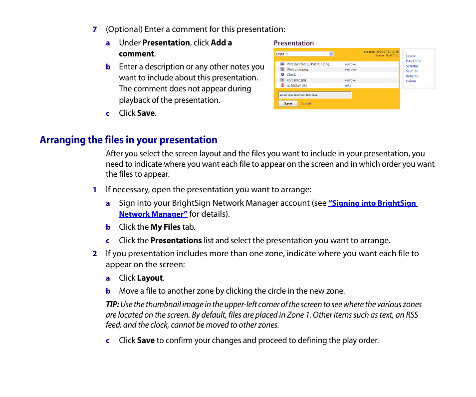 Arranging the files in your presentation | BrightSign HD2000 Network Manager Guide User Manual | Page 10 / 25