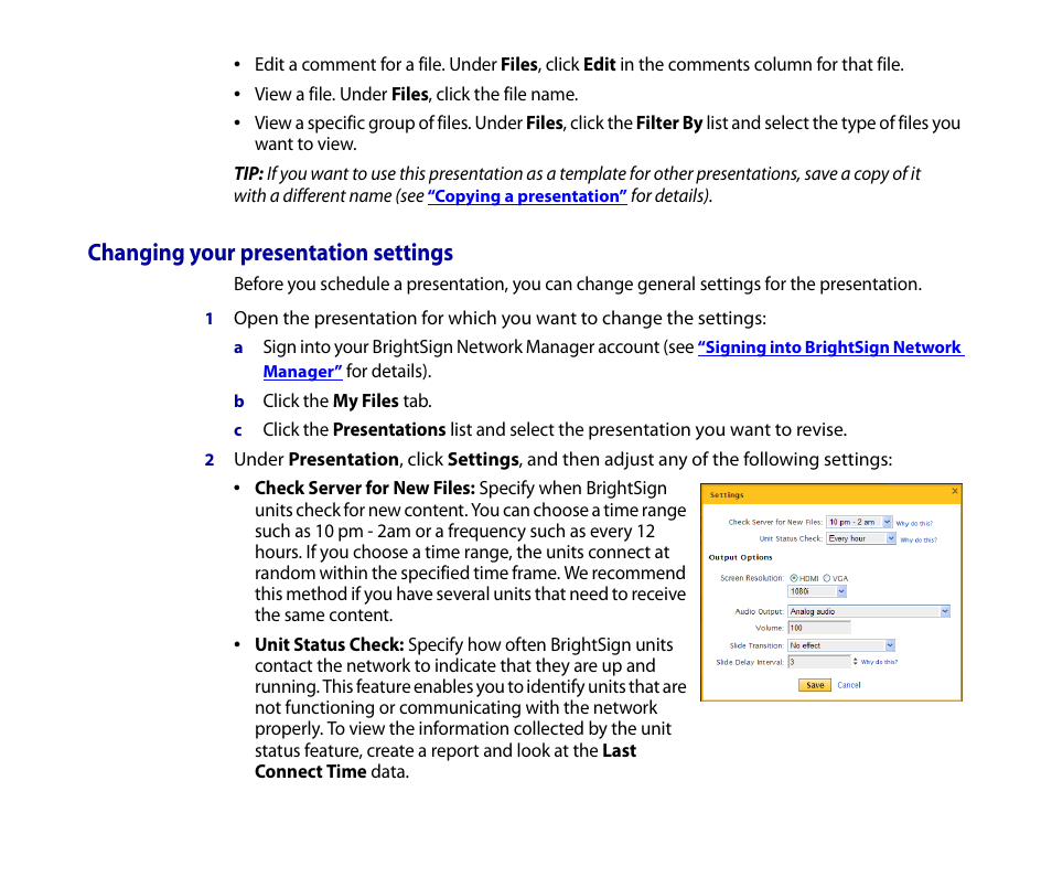 Changing your presentation settings | BrightSign HD2000 Network Manager Guide User Manual | Page 14 / 25