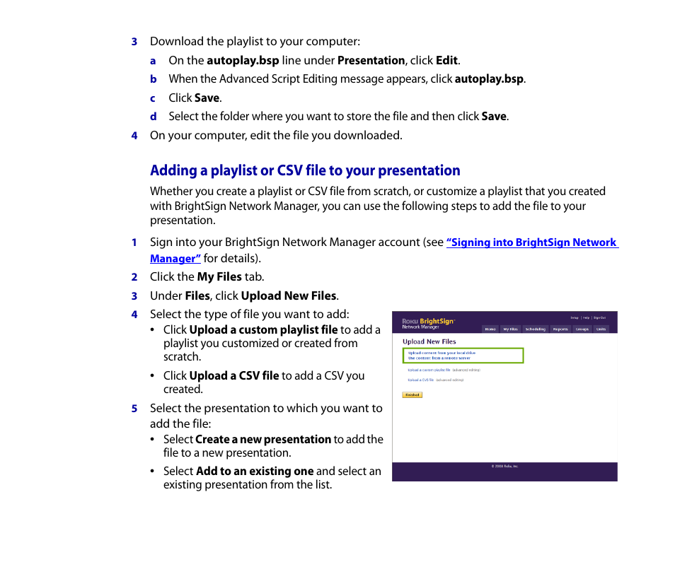Adding a playlist or csv file to your presentation | BrightSign HD2000 Network Manager Guide User Manual | Page 23 / 25