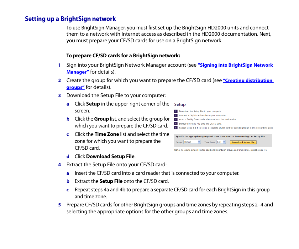 Setting up a brightsign network | BrightSign HD2000 Network Manager Guide User Manual | Page 6 / 25