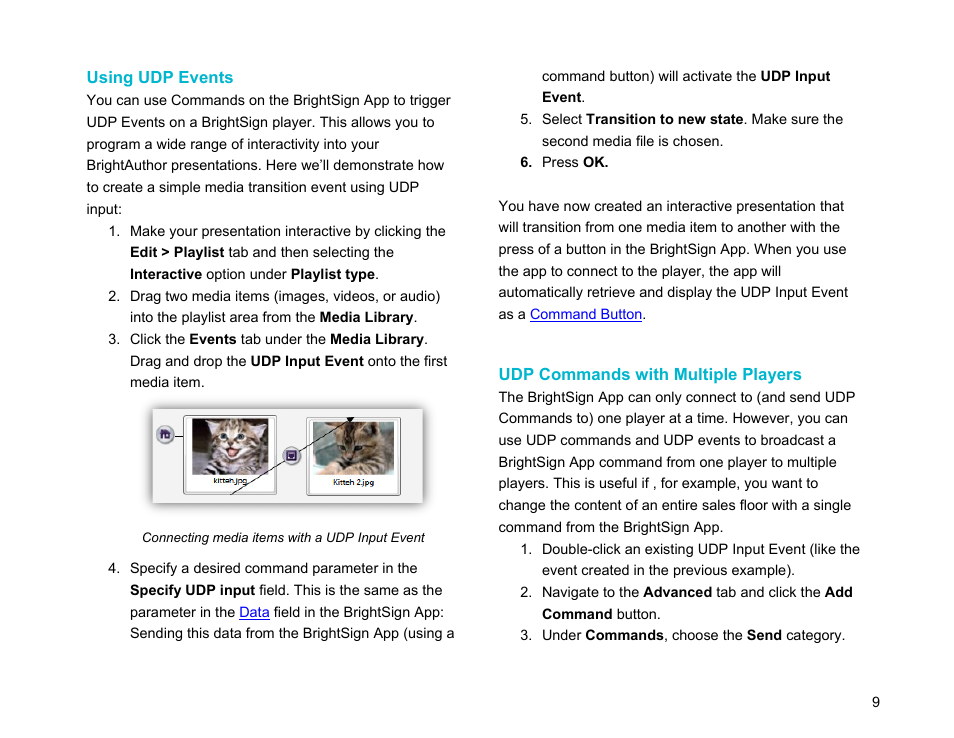 Using udp events, Udp commands with multiple players, Udp commands with multiple | Players | BrightSign App User Guide v. 1.0.1 User Manual | Page 11 / 14