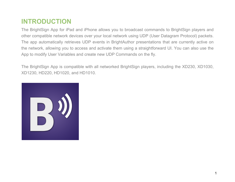 Introduction | BrightSign App User Guide v. 1.0.1 User Manual | Page 3 / 14