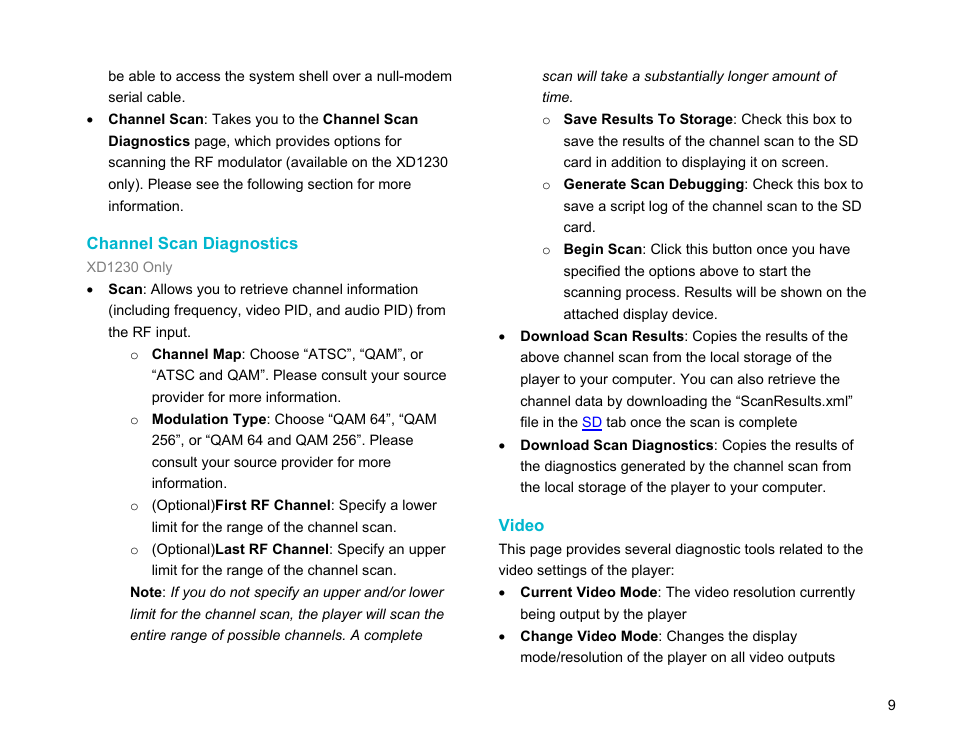 Channel scan diagnostics, Video | BrightSign Diagnostic Web Server User Guide FW v. 5.1.54 User Manual | Page 11 / 12
