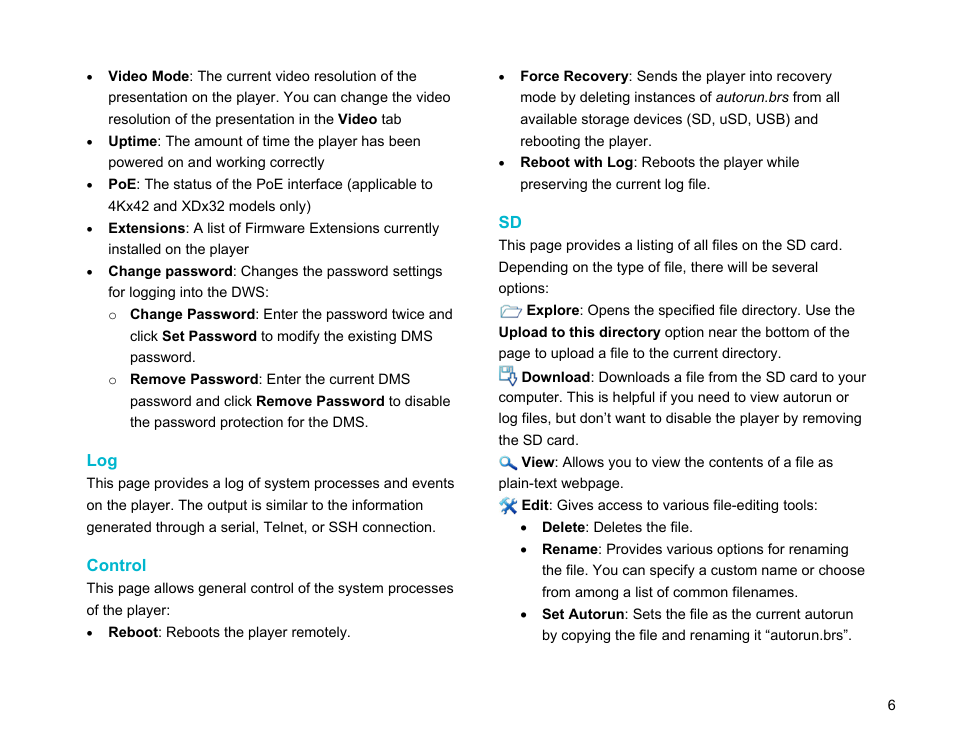 Control | BrightSign Diagnostic Web Server User Guide FW v. 5.1.54 User Manual | Page 8 / 12