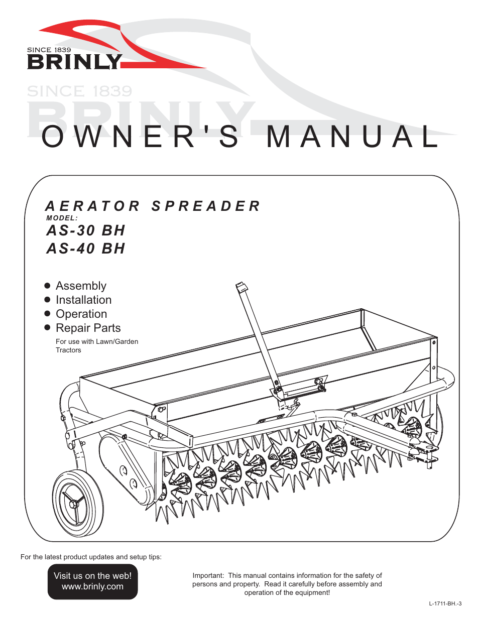 Brinly AS-30 BH Aerator-Spreader User Manual | 11 pages