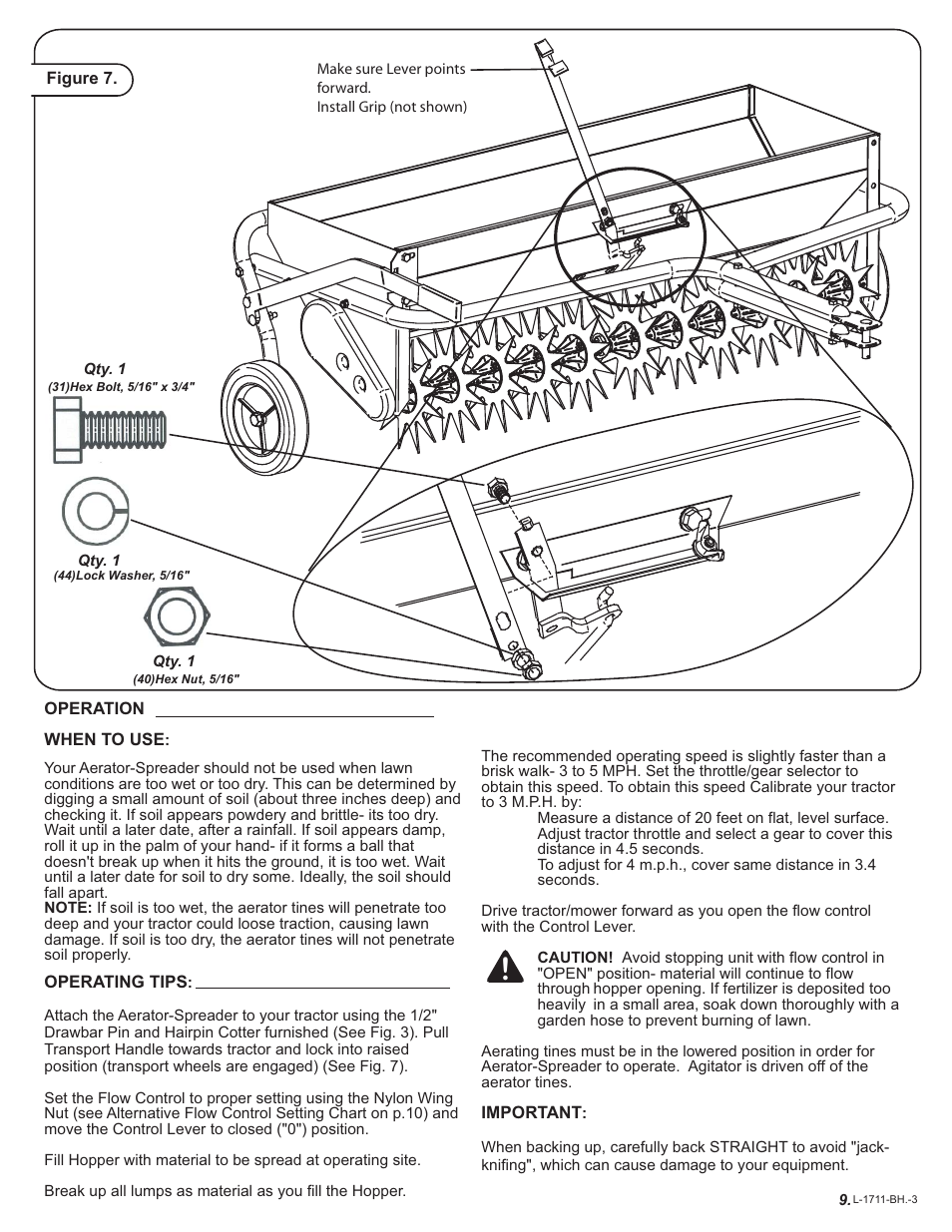 Figure 7, Operation, When to use | Operating tips | Brinly AS-30 BH Aerator-Spreader User Manual | Page 9 / 11