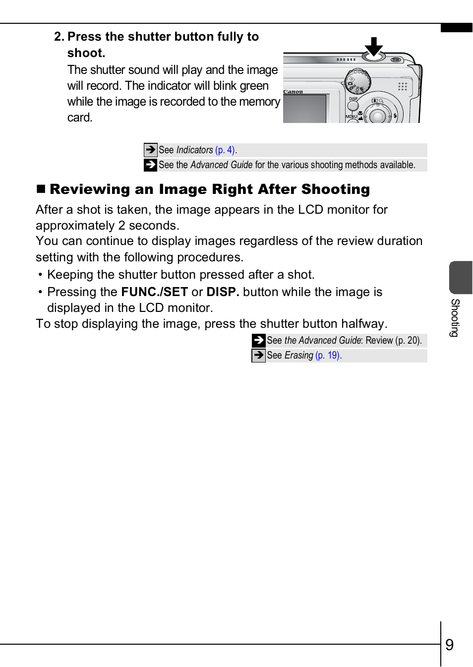 Reviewing an image right after shooting | Canon A460 User Manual | Page 11 / 36