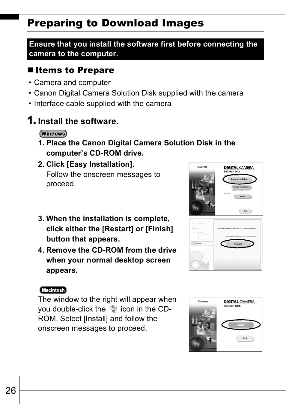 Preparing to download images | Canon A460 User Manual | Page 28 / 36