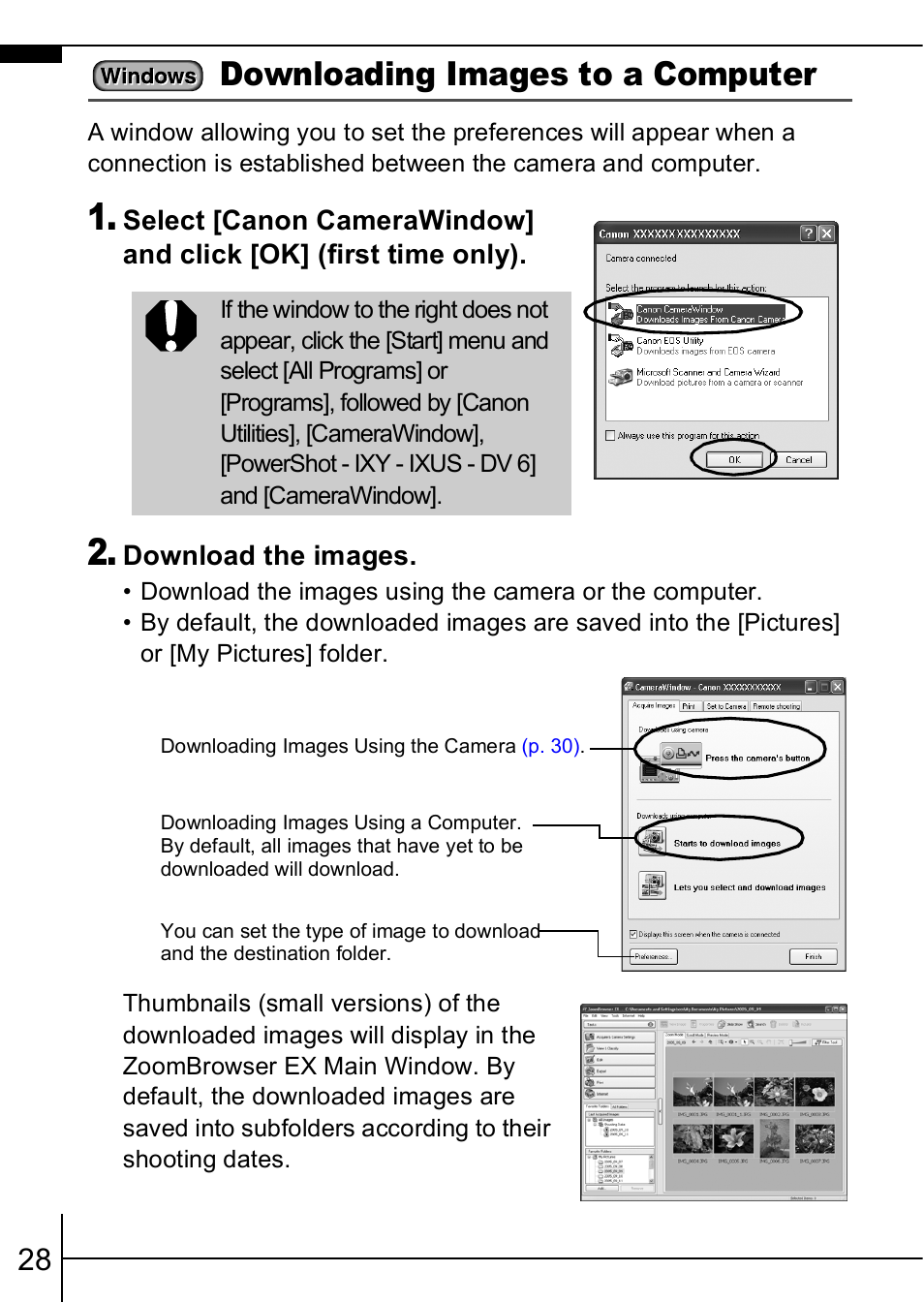 Downloading images to a computer | Canon A460 User Manual | Page 30 / 36