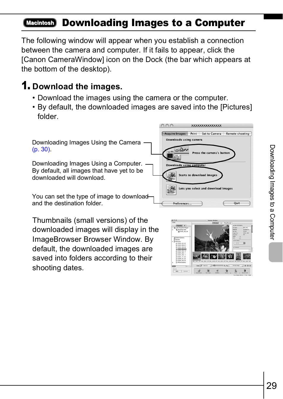 Downloading images to a computer, Download the images | Canon A460 User Manual | Page 31 / 36