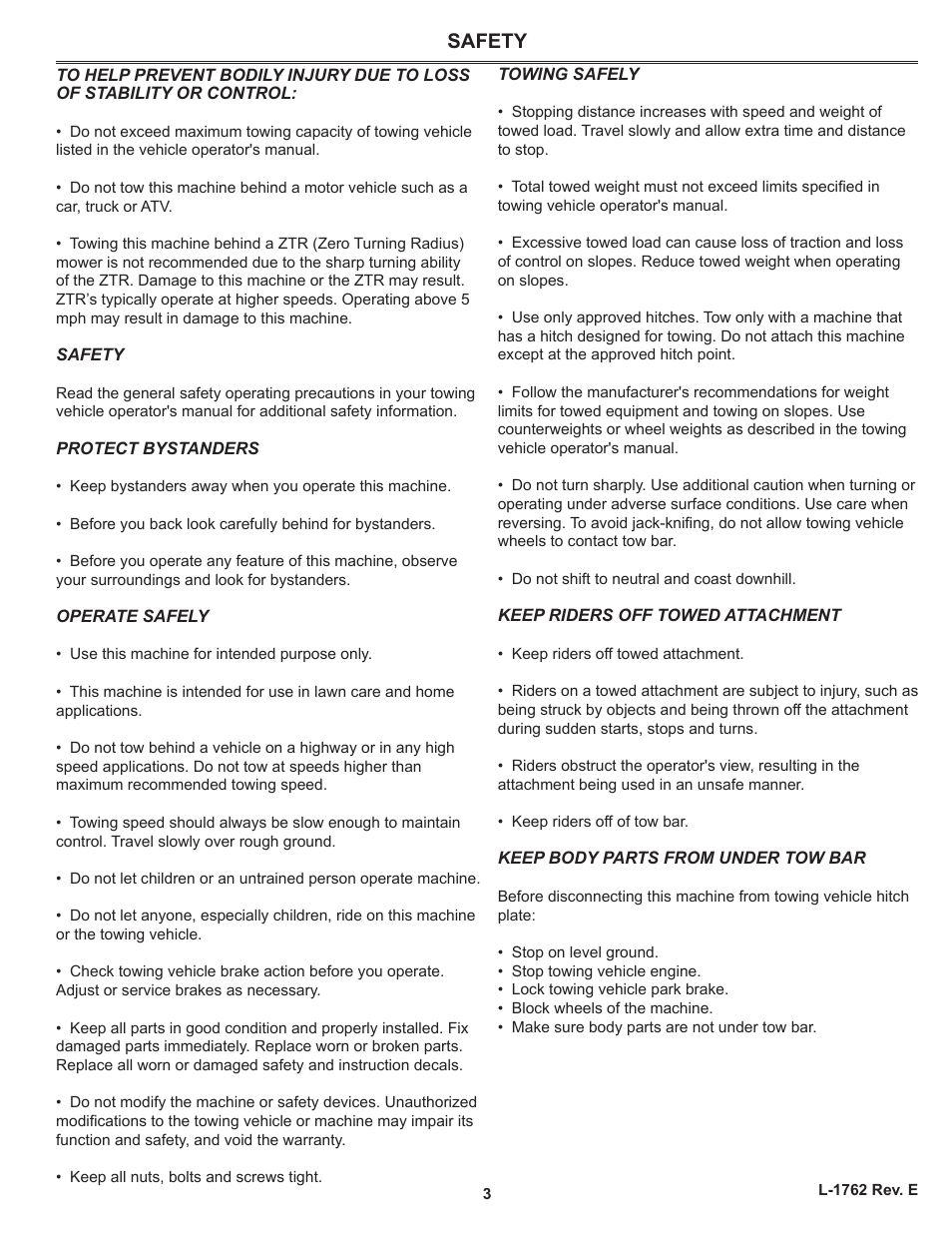 Safety | Brinly PA-40 BH Plug Aerator User Manual | Page 3 / 12