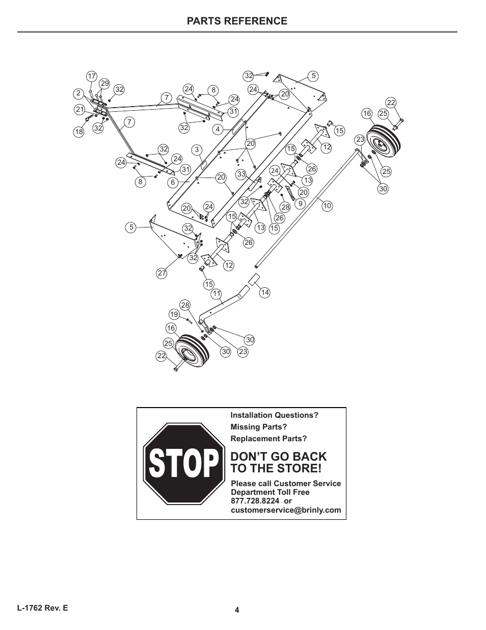 Parts reference, Stop, Don’t go back to the store | Brinly PA-40 BH Plug Aerator User Manual | Page 4 / 12