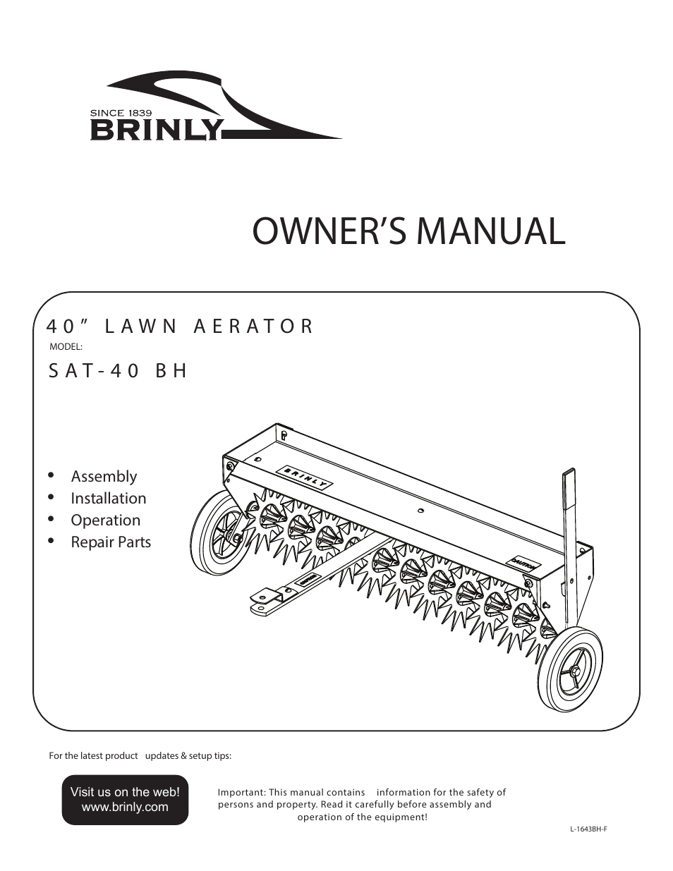 Brinly SAT-40 BH Spike Aerator User Manual | 12 pages