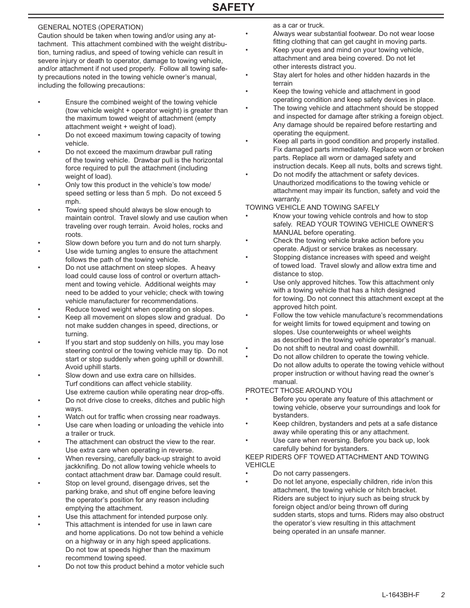 Safety | Brinly SAT-40 BH Spike Aerator User Manual | Page 3 / 12