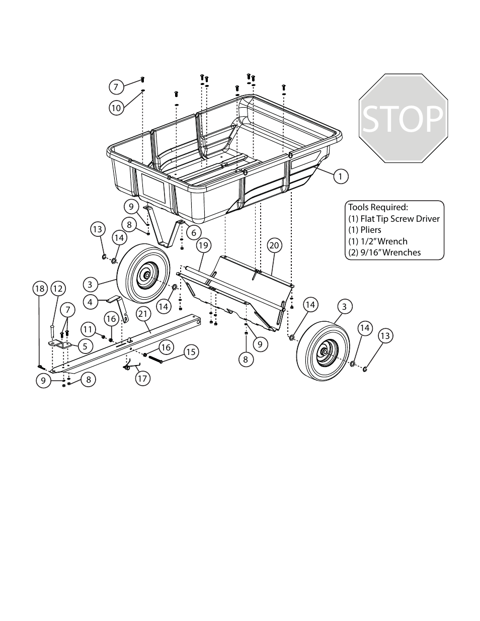 Stop, Component view and reference list | Brinly 175LTD Cu. Ft. Utility Cart User Manual | Page 4 / 12
