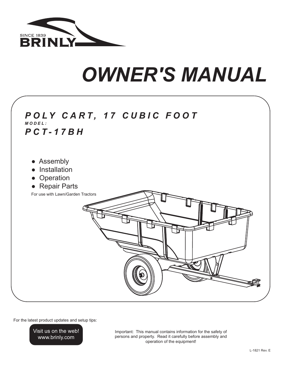 Brinly PCT-17 BH Cu. Ft. Utility Cart User Manual | 12 pages