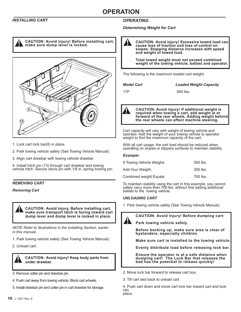 Operation | Brinly PCT-17 BH Cu. Ft. Utility Cart User Manual | Page 10 / 12