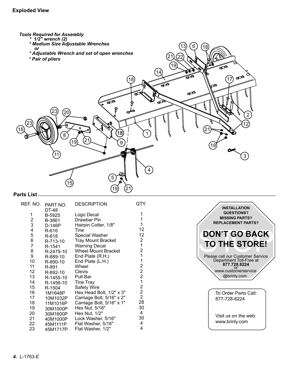 Stop, Don’t go back to the store | Brinly DT-48 BH Dethatcher User Manual | Page 4 / 12