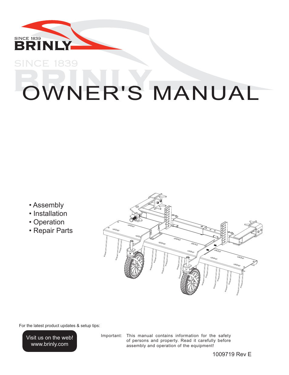 Brinly DTZ-48 BH ZTR Front-Mount Dethatcher User Manual | 12 pages