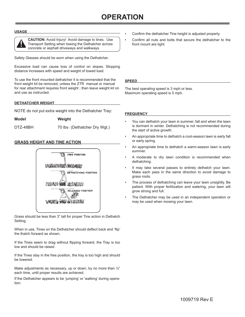 Operation | Brinly DTZ-48 BH ZTR Front-Mount Dethatcher User Manual | Page 11 / 12