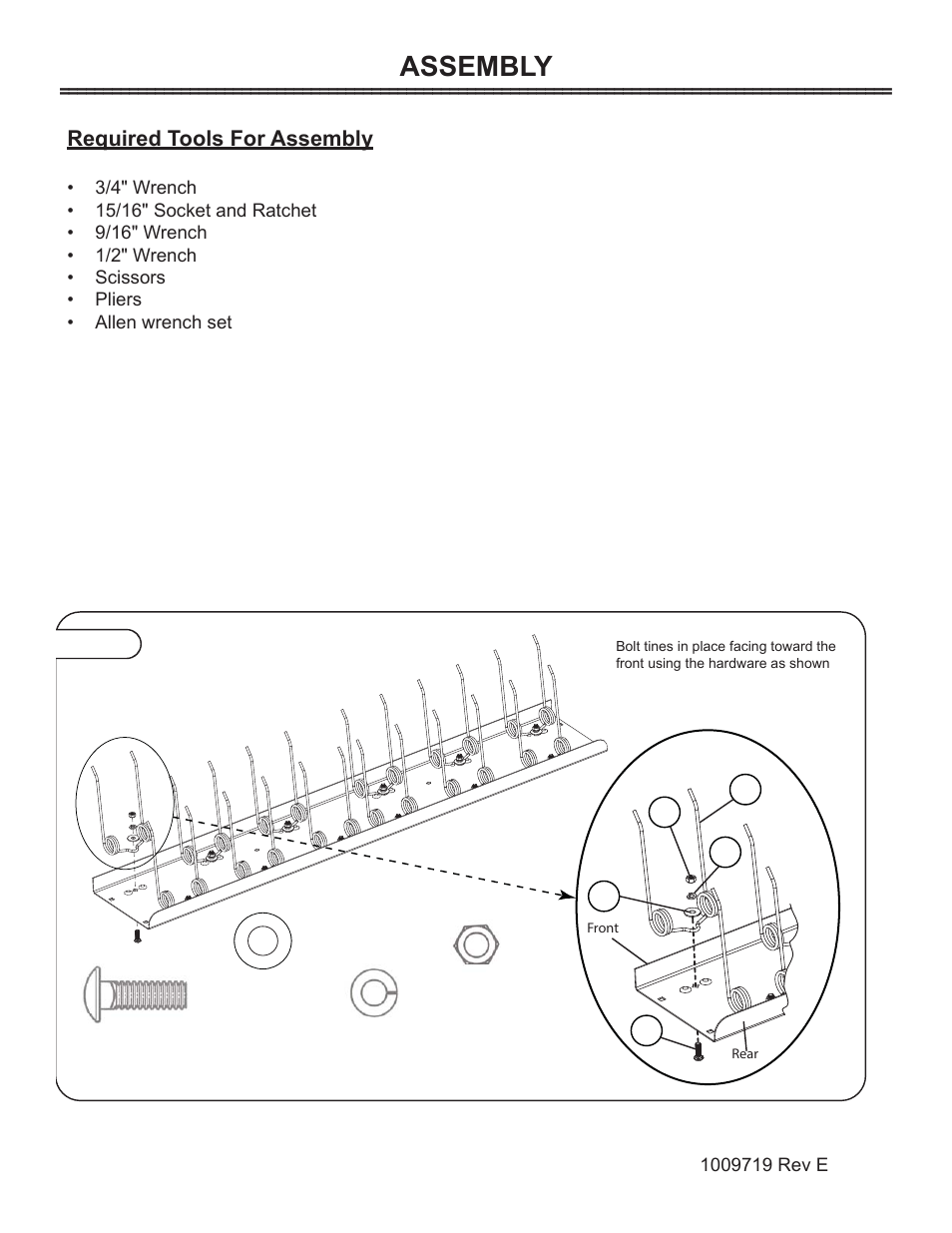 Assembly, Required tools for assembly | Brinly DTZ-48 BH ZTR Front-Mount Dethatcher User Manual | Page 5 / 12