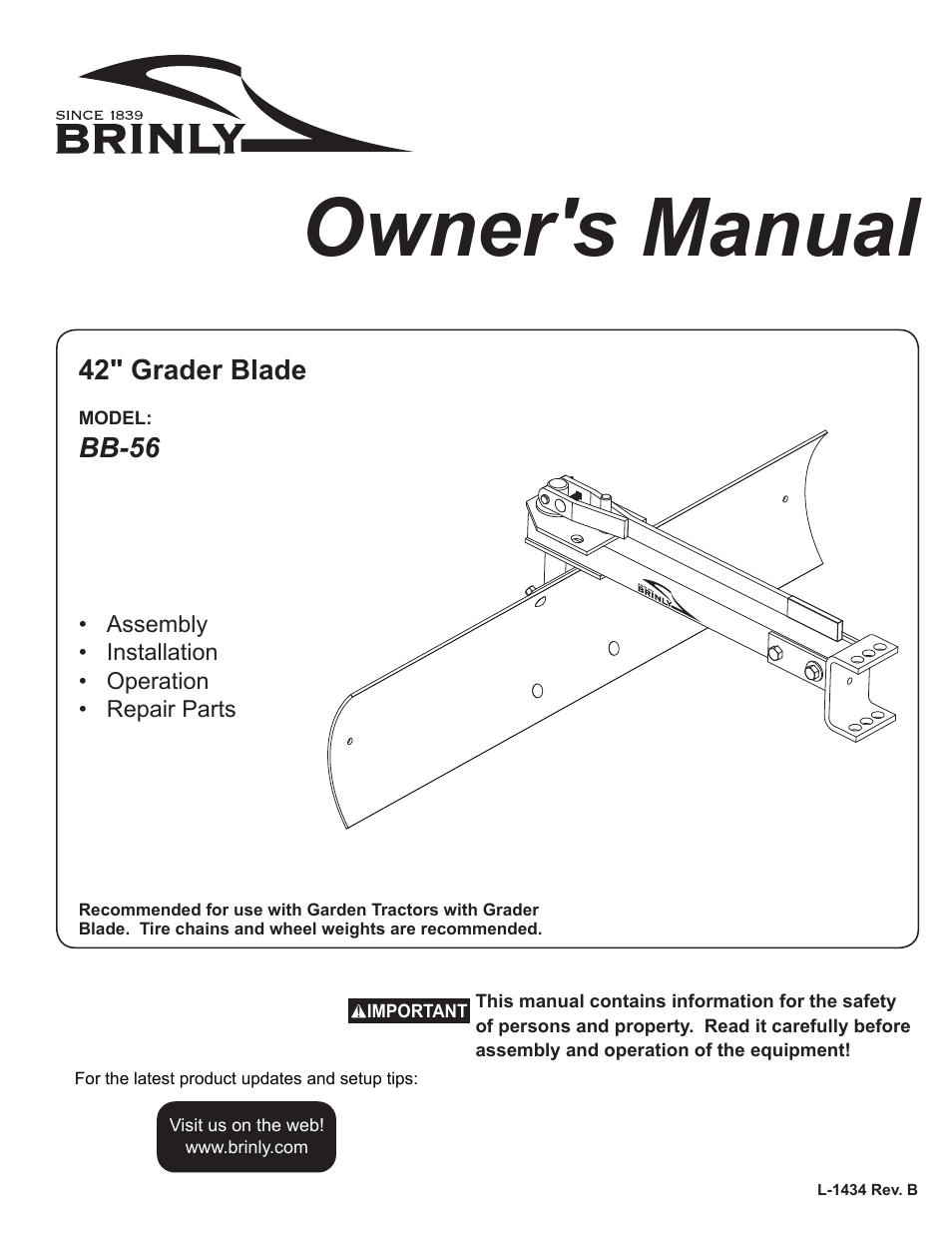 Brinly BB-56 BH Rear Blade User Manual | 8 pages