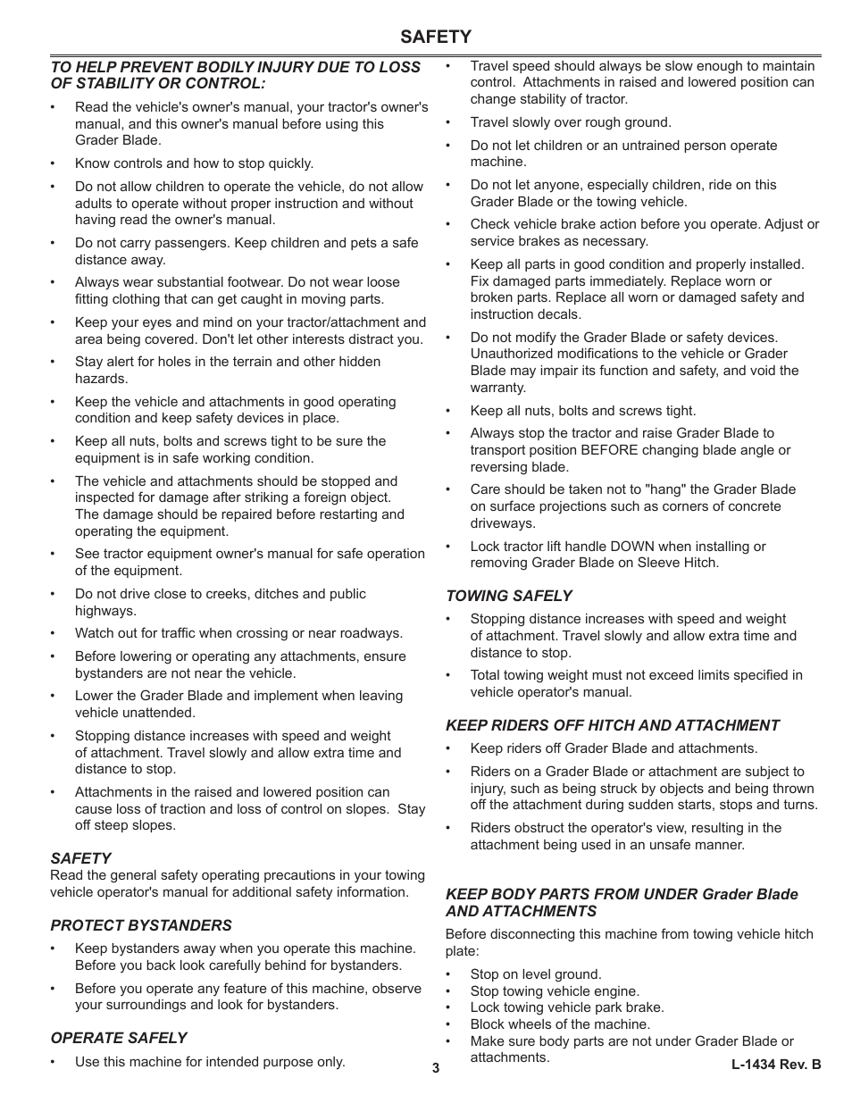 Safety | Brinly BB-56 BH Rear Blade User Manual | Page 3 / 8