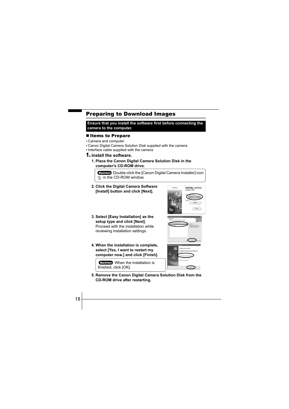 Preparing to download images | Canon IXUS 55 User Manual | Page 20 / 26