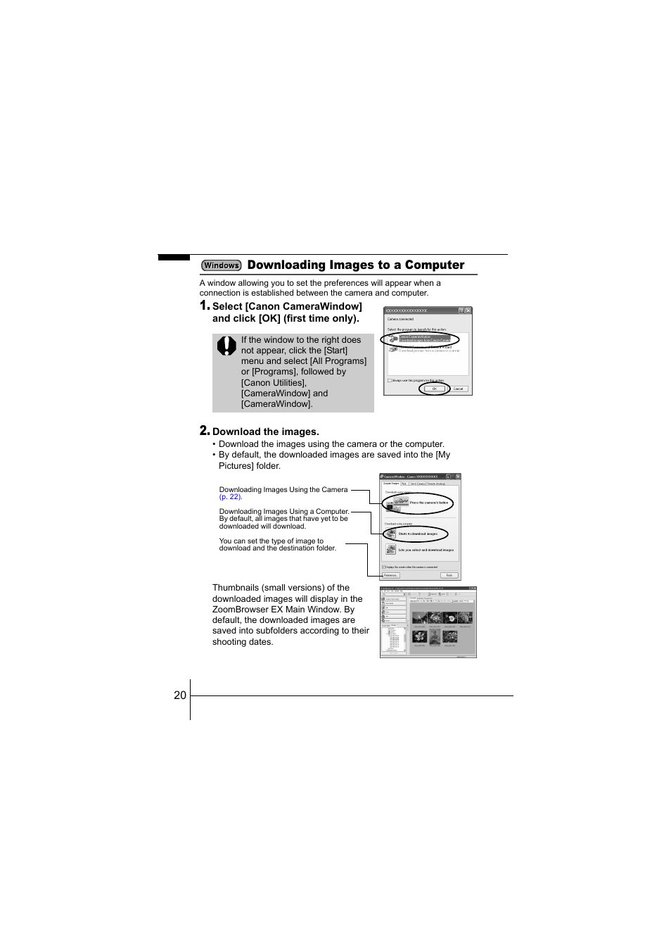 Downloading images to a computer | Canon IXUS 55 User Manual | Page 22 / 26