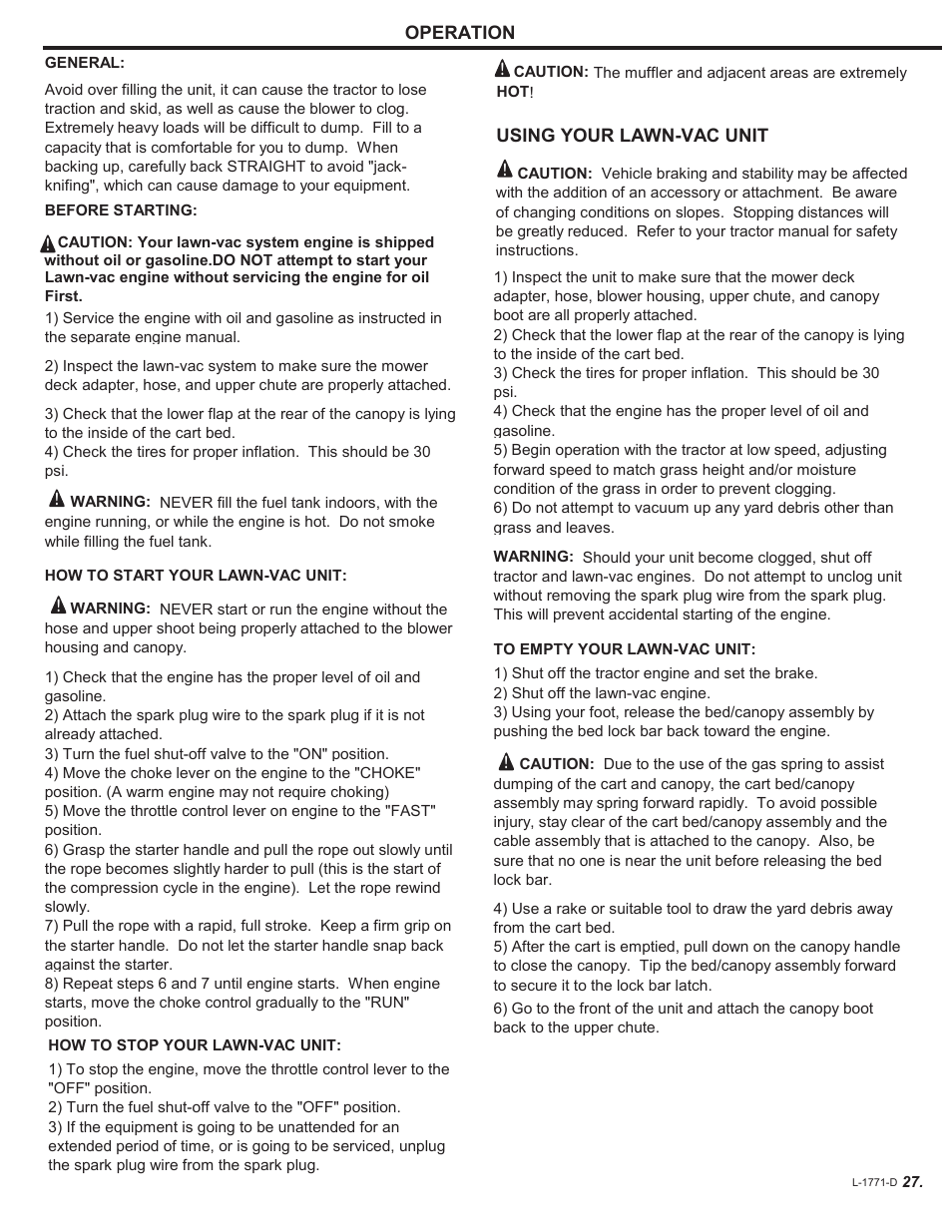 Brinly LVS-33 BH PolyVAC System User Manual | Page 27 / 32
