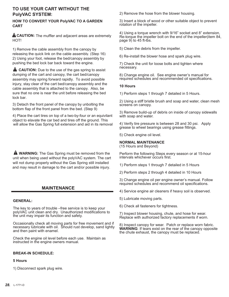 Brinly LVS-33 BH PolyVAC System User Manual | Page 28 / 32