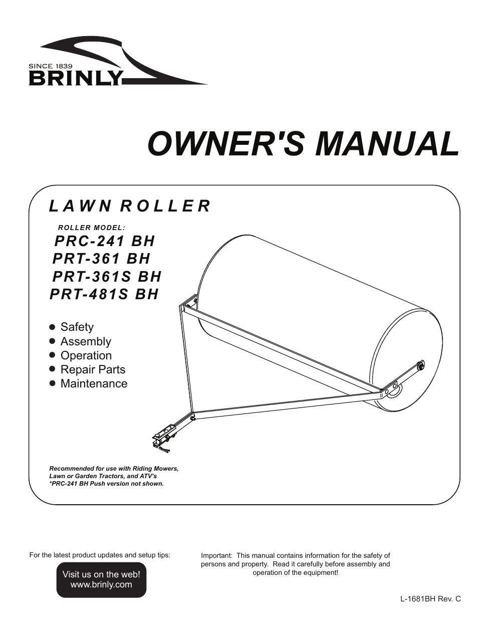Brinly PRC-241 Lawn Roller User Manual | 7 pages
