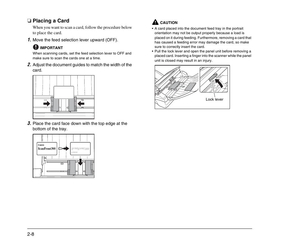 Placing a card, Placing a card -8 | Canon 300 User Manual | Page 26 / 100