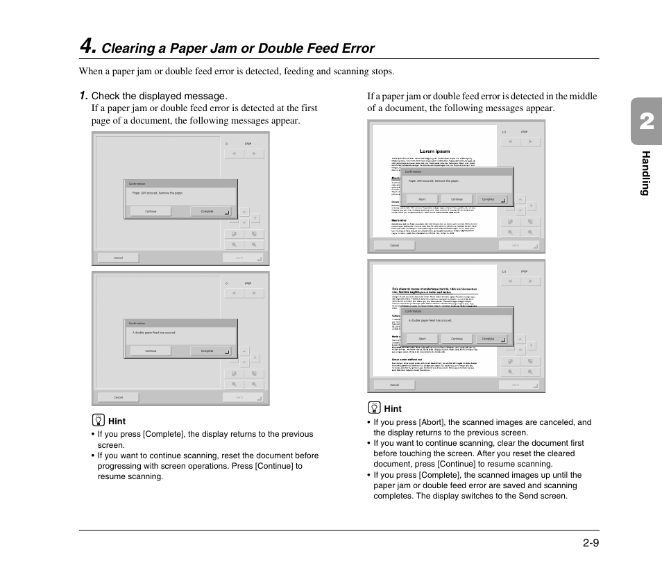 Clearing a paper jam or double feed error, Clearing a paper jam or double feed error -9 | Canon 300 User Manual | Page 27 / 100