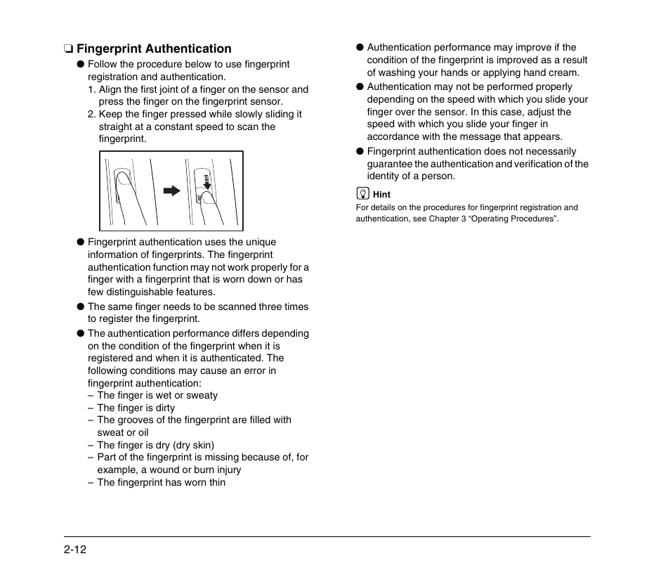 Fingerprint authentication, Fingerprint authentication -12 | Canon 300 User Manual | Page 30 / 100