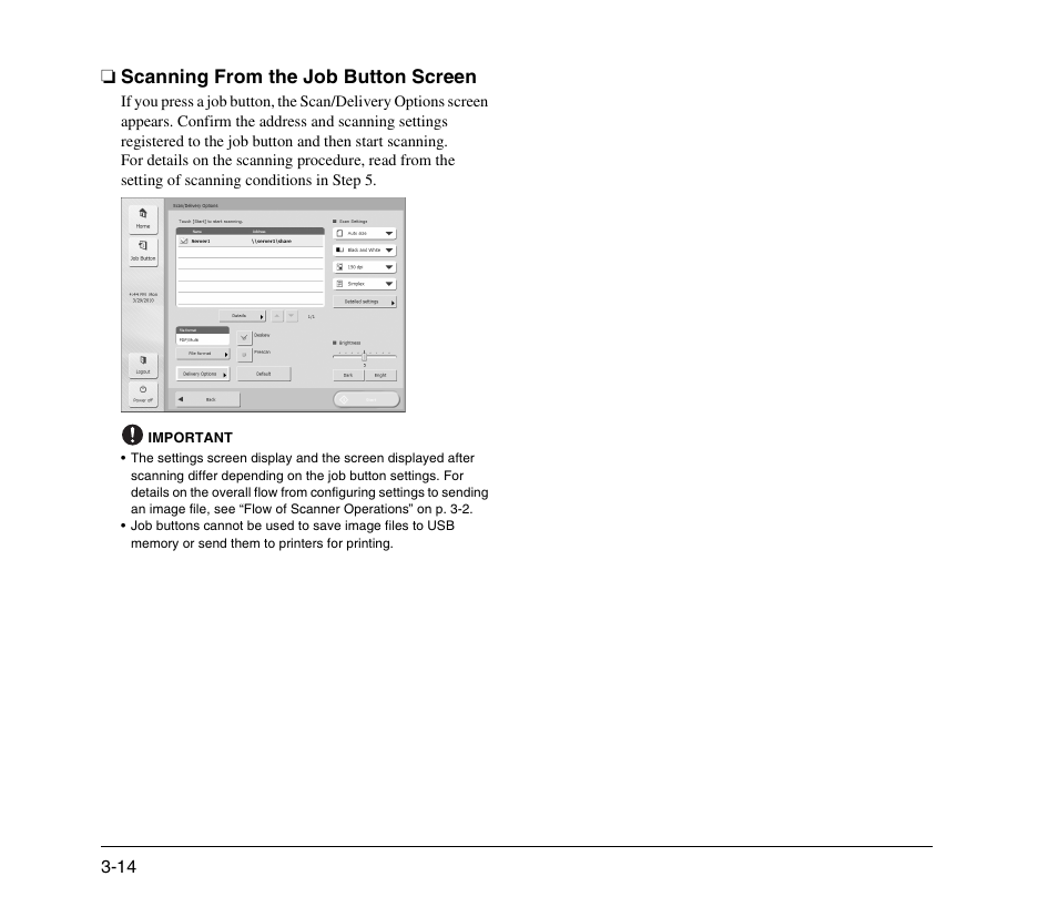 Scanning from the job button screen, Scanning from the job button screen -14 | Canon 300 User Manual | Page 44 / 100