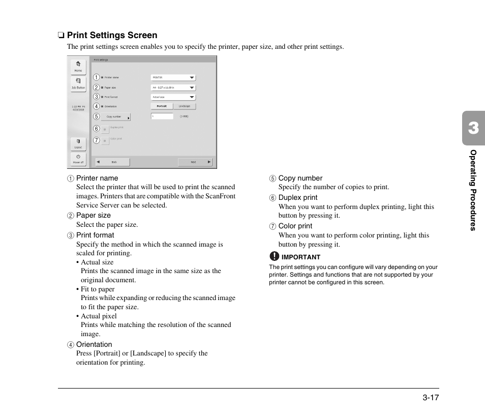 Print settings screen, Print settings screen -17 | Canon 300 User Manual | Page 47 / 100