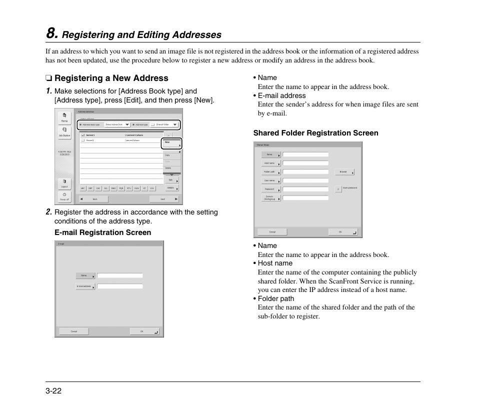 Registering and editing addresses, Registering a new address, Registering and editing addresses -22 | Registering a new address -22 | Canon 300 User Manual | Page 52 / 100