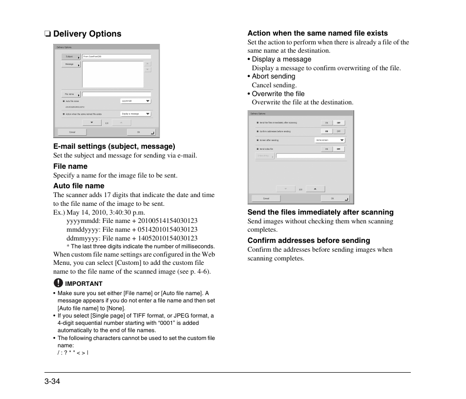 Delivery options, Delivery options -34, See p. 3-34.) | See “delivery options” on p. 3-34.) | Canon 300 User Manual | Page 64 / 100