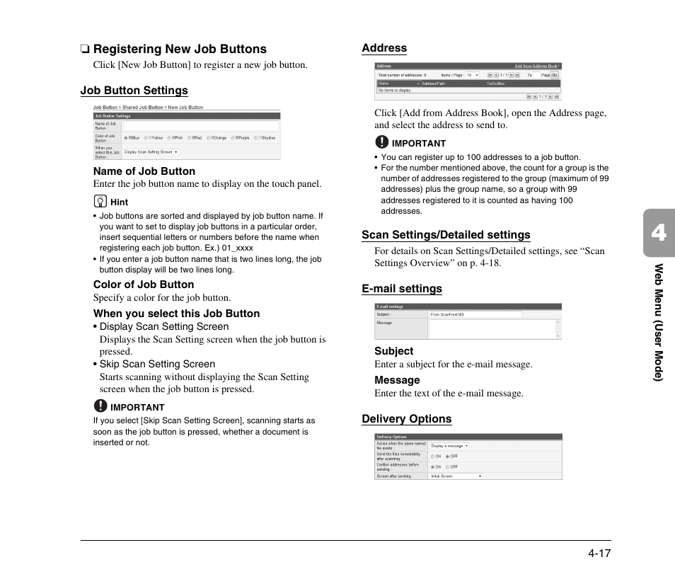 Registering new job buttons, Registering new job buttons -17, See “registering new job buttons” on p. 4-17.) | Canon 300 User Manual | Page 83 / 100